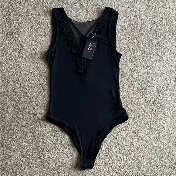 2Sable Tops - NWT Black Lace Trim Bodysuit